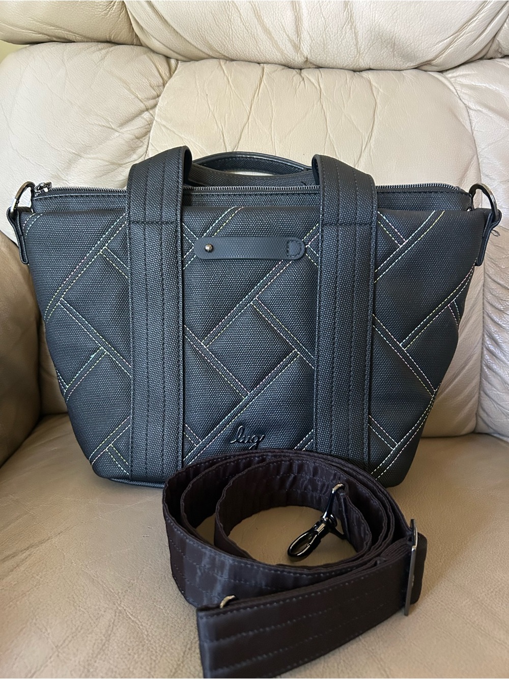Lug Dory Matte Luxe VL Crossbody Bag Black Icepop Stitch EUC
